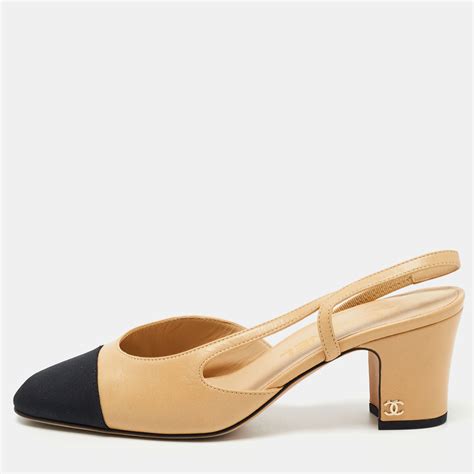 chanel beige black slingback